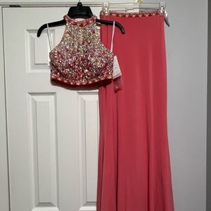 Gorgeous Bright Coral 2-piece size 0 prom dress or gown.